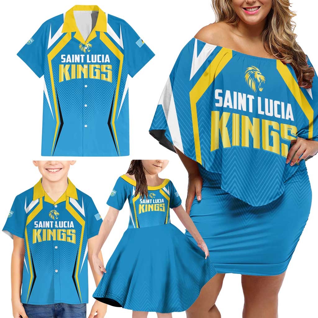 Custom Saint Lucia Cricket Family Matching Off Shoulder Short Dress and Hawaiian Shirt St Lucia Stars Champions 2024 - Wonder Print Shop