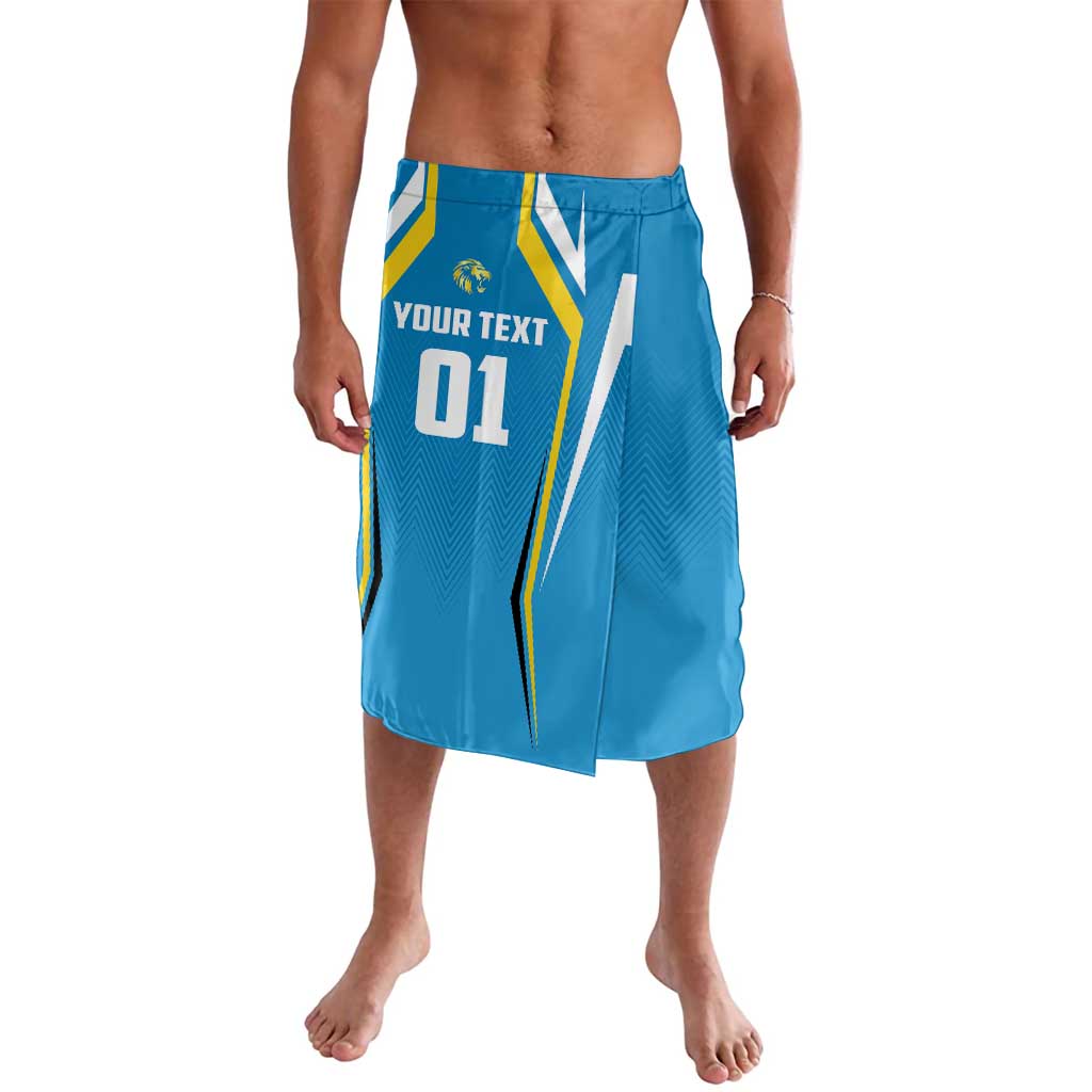 Blue cricket lavalava with elastic waist, front number 01 and your text print