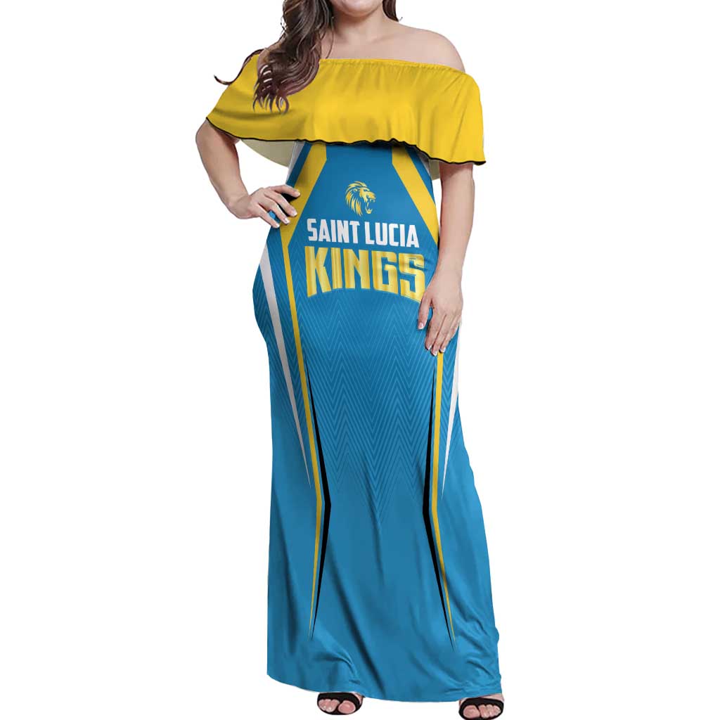 Custom Saint Lucia Cricket Off Shoulder Maxi Dress St Lucia Stars Champions 2024 - Wonder Print Shop