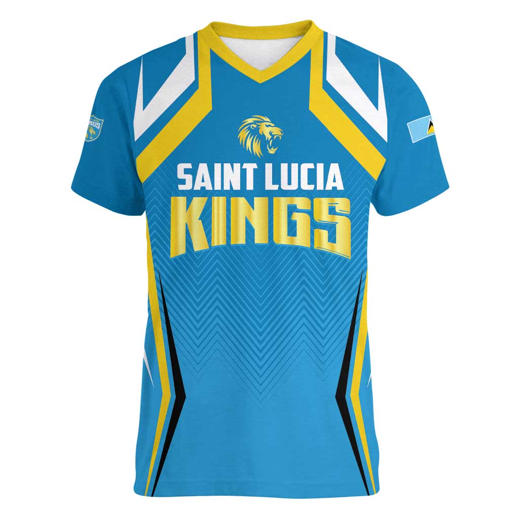 Custom Saint Lucia Cricket Women V-Neck T-Shirt St Lucia Stars Champions 2024 - Wonder Print Shop