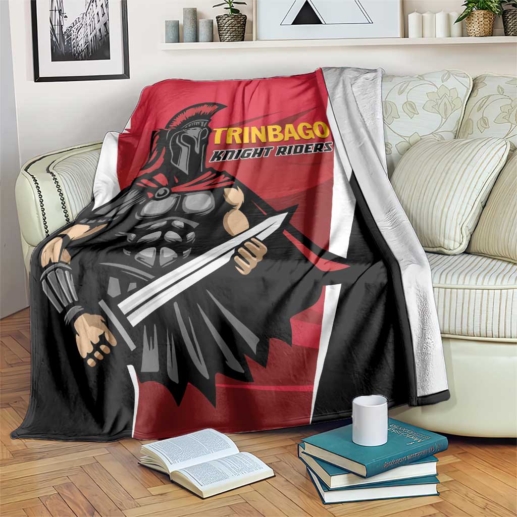 Red, white, and black cricket team blanket with knight holding sword graphic