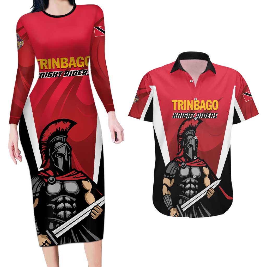 Custom Trinidad and Tobago Cricket Knight Riders Couples Matching Long Sleeve Bodycon Dress and Hawaiian Shirt Trinbago Wave The Red - Wonder Print Shop