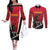 Custom Trinidad and Tobago Cricket Knight Riders Couples Matching Off The Shoulder Long Sleeve Dress and Long Sleeve Button Shirt Trinbago Wave The Red