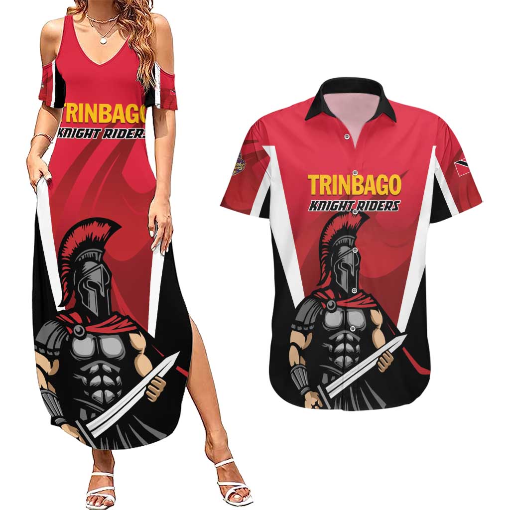 Custom Trinidad and Tobago Cricket Knight Riders Couples Matching Summer Maxi Dress and Hawaiian Shirt Trinbago Wave The Red - Wonder Print Shop