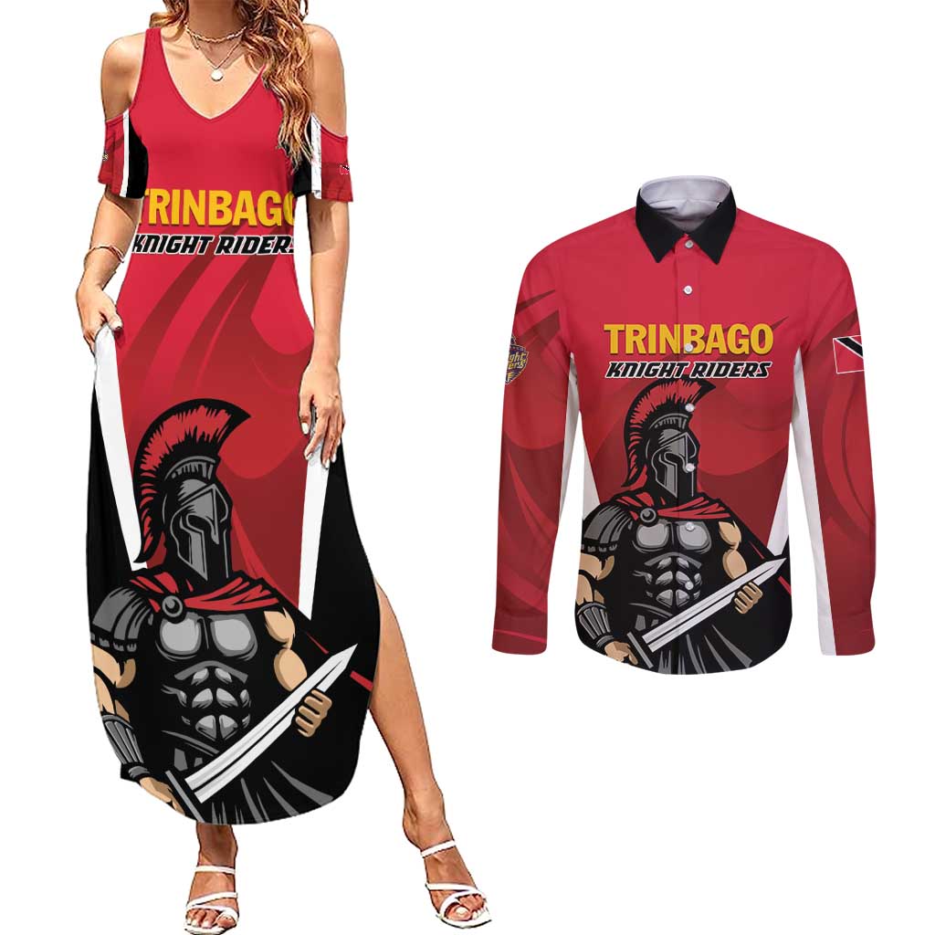 Custom Trinidad and Tobago Cricket Knight Riders Couples Matching Summer Maxi Dress and Long Sleeve Button Shirt Trinbago Wave The Red - Wonder Print Shop