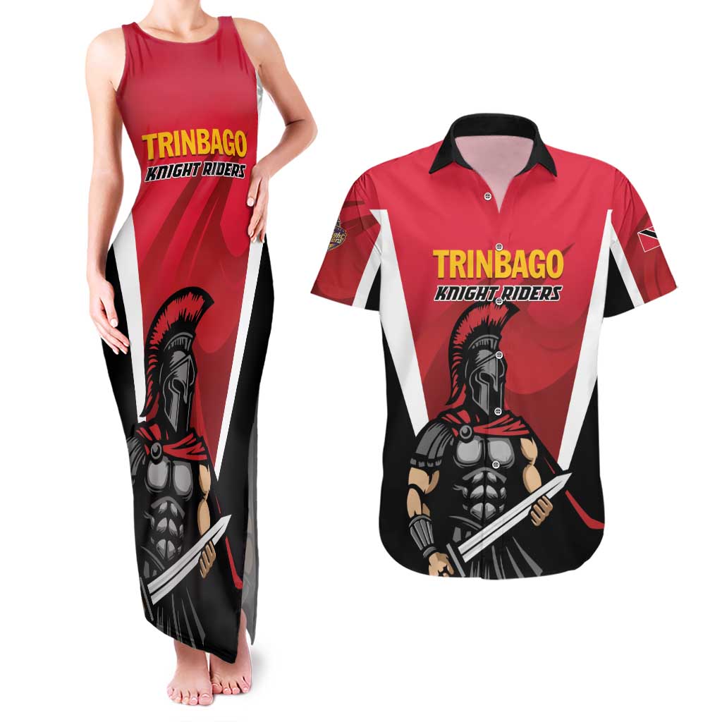 Custom Trinidad and Tobago Cricket Knight Riders Couples Matching Tank Maxi Dress and Hawaiian Shirt Trinbago Wave The Red - Wonder Print Shop