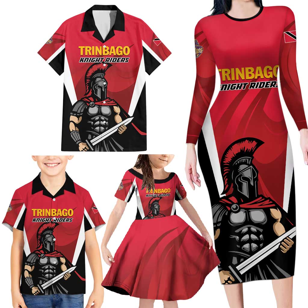 Custom Trinidad and Tobago Cricket Knight Riders Family Matching Long Sleeve Bodycon Dress and Hawaiian Shirt Trinbago Wave The Red - Wonder Print Shop