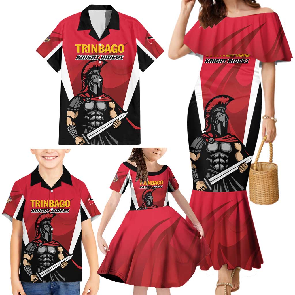 Custom Trinidad and Tobago Cricket Knight Riders Family Matching Mermaid Dress and Hawaiian Shirt Trinbago Wave The Red - Wonder Print Shop