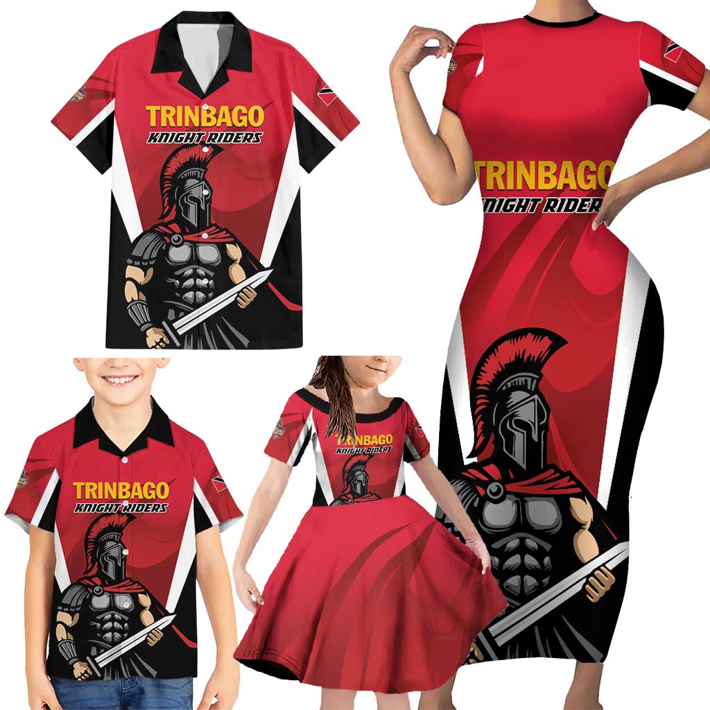 Custom Trinidad and Tobago Cricket Knight Riders Family Matching Short Sleeve Bodycon Dress and Hawaiian Shirt Trinbago Wave The Red - Wonder Print Shop