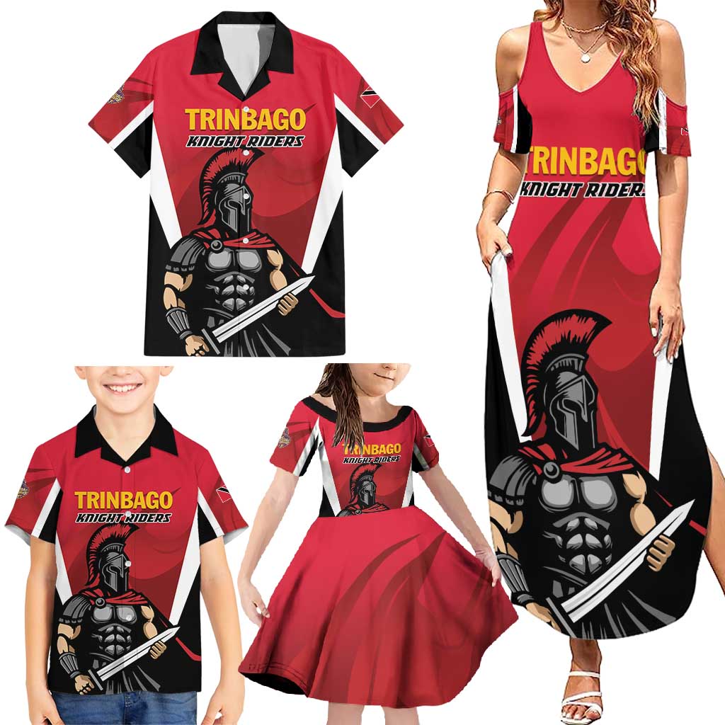 Custom Trinidad and Tobago Cricket Knight Riders Family Matching Summer Maxi Dress and Hawaiian Shirt Trinbago Wave The Red - Wonder Print Shop