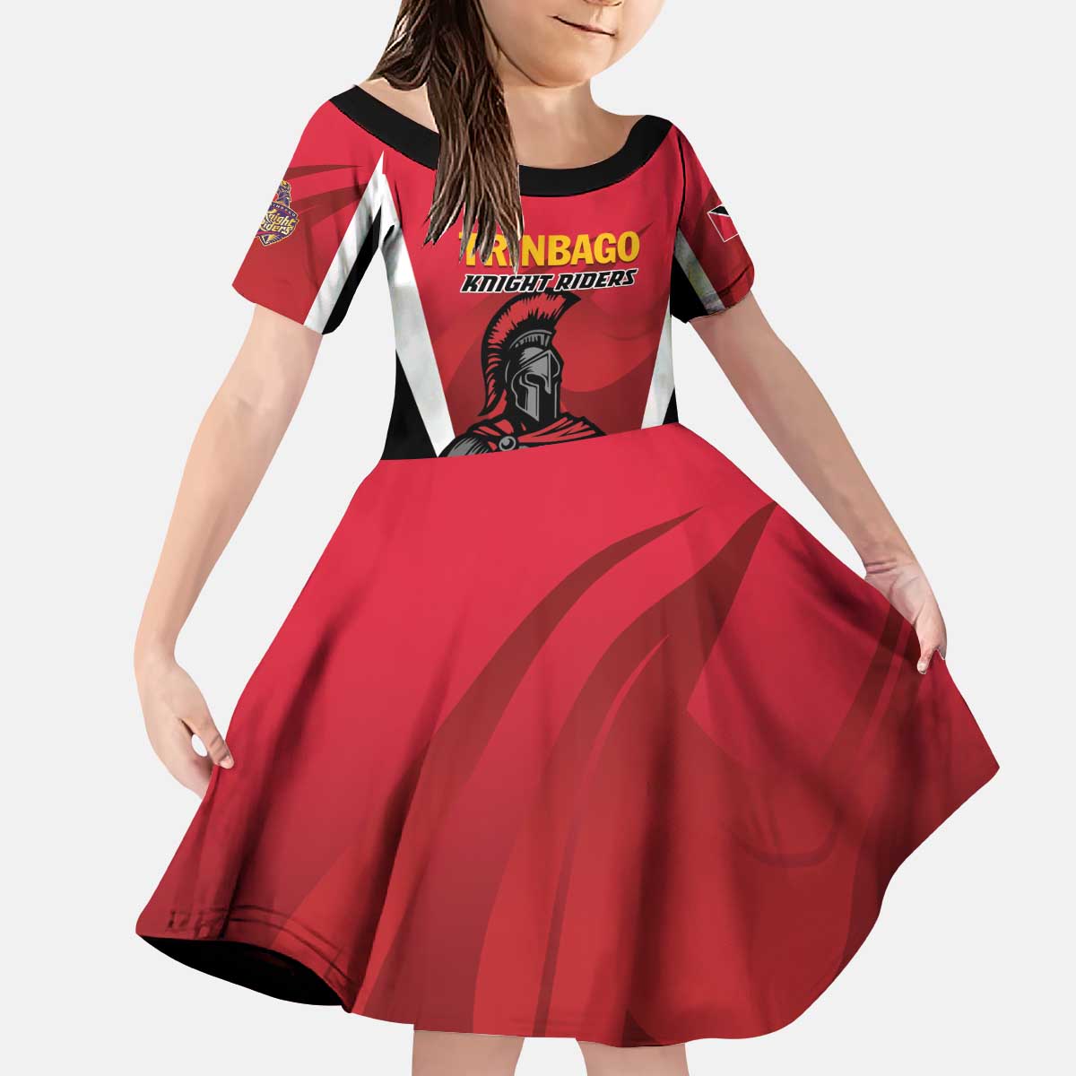 Custom Trinidad and Tobago Cricket Knight Riders Kid Short Sleeve Dress Trinbago Wave The Red - Wonder Print Shop