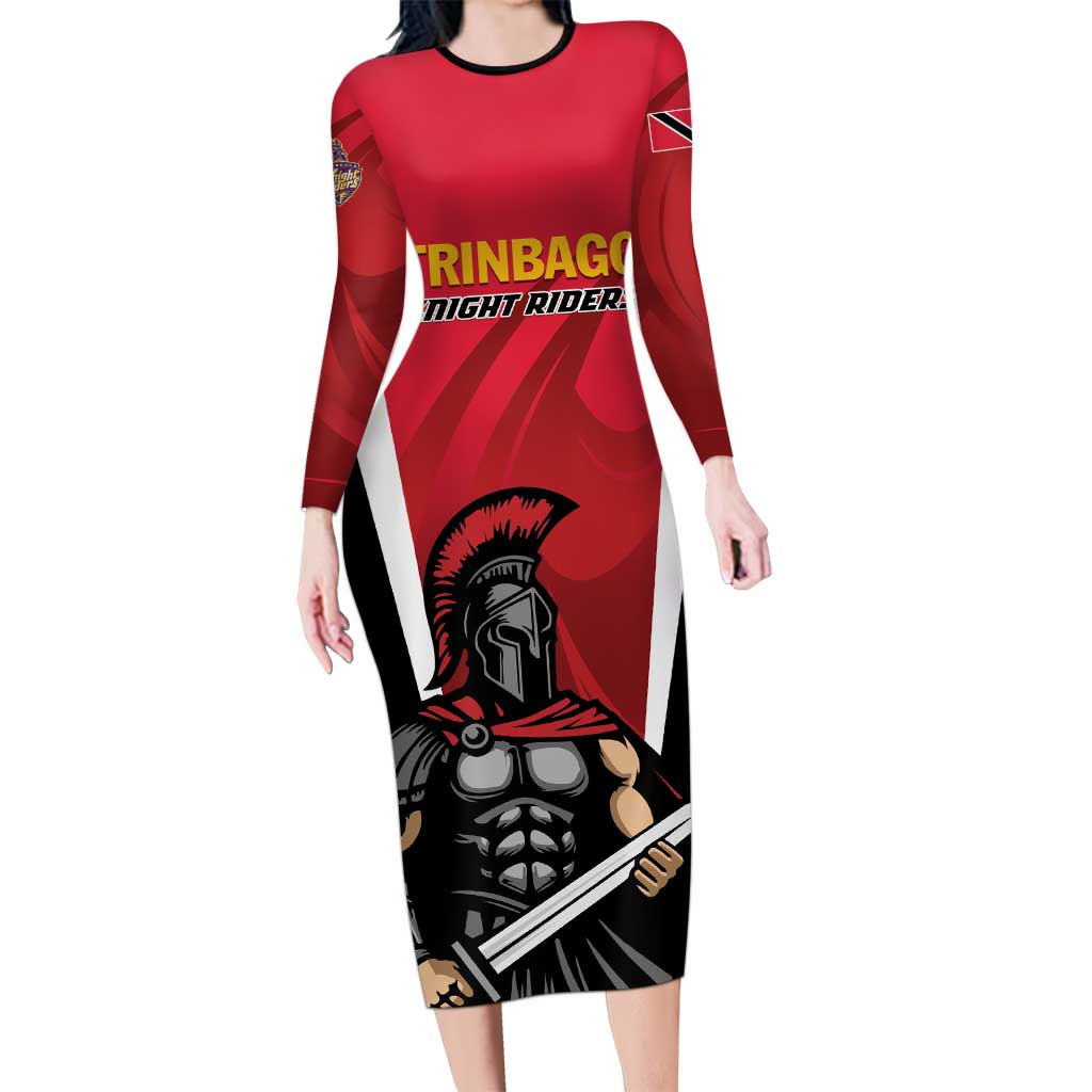 Custom Trinidad and Tobago Cricket Knight Riders Long Sleeve Bodycon Dress Trinbago Wave The Red - Wonder Print Shop