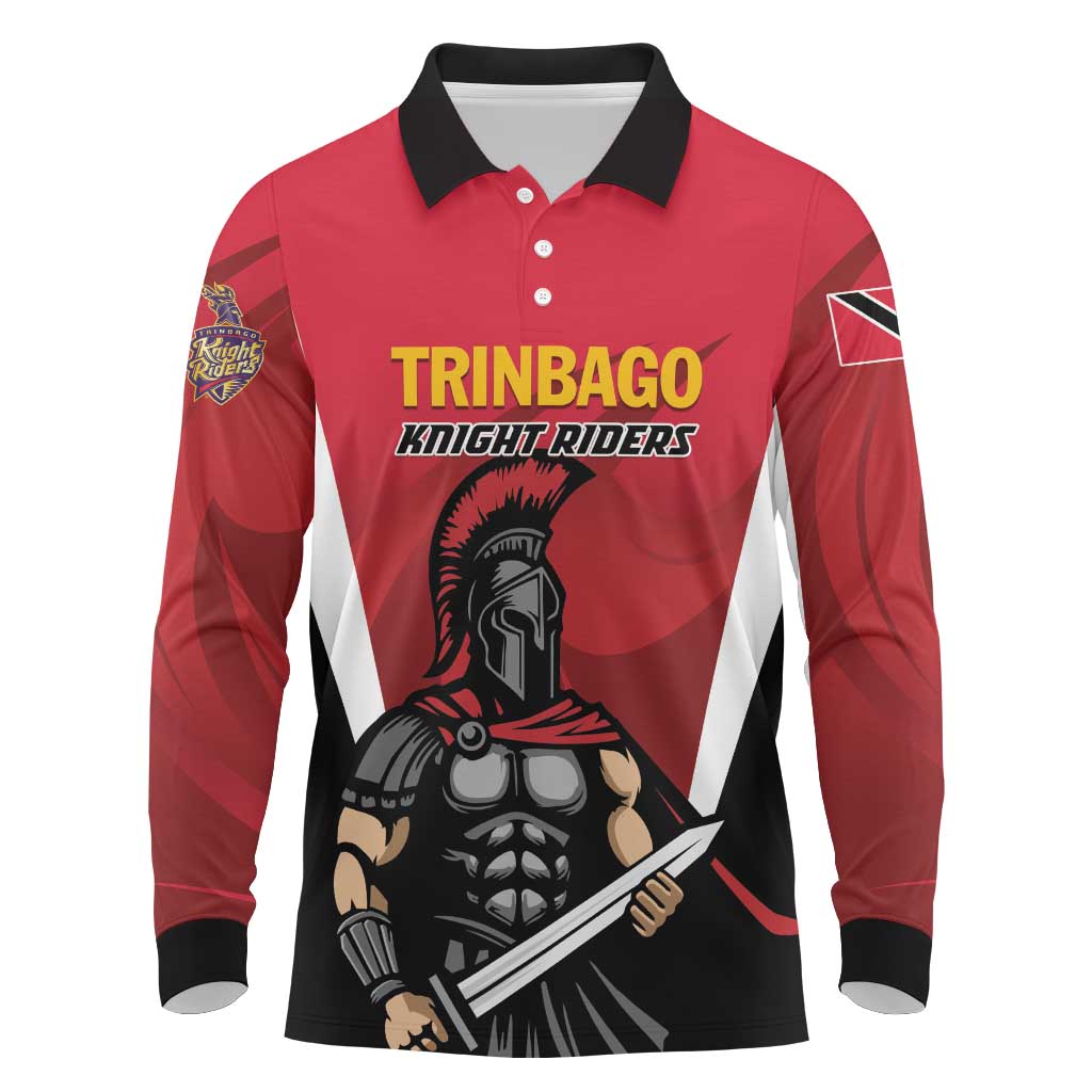 Custom Trinidad and Tobago Cricket Knight Riders Long Sleeve Polo Shirt Trinbago Wave The Red - Wonder Print Shop