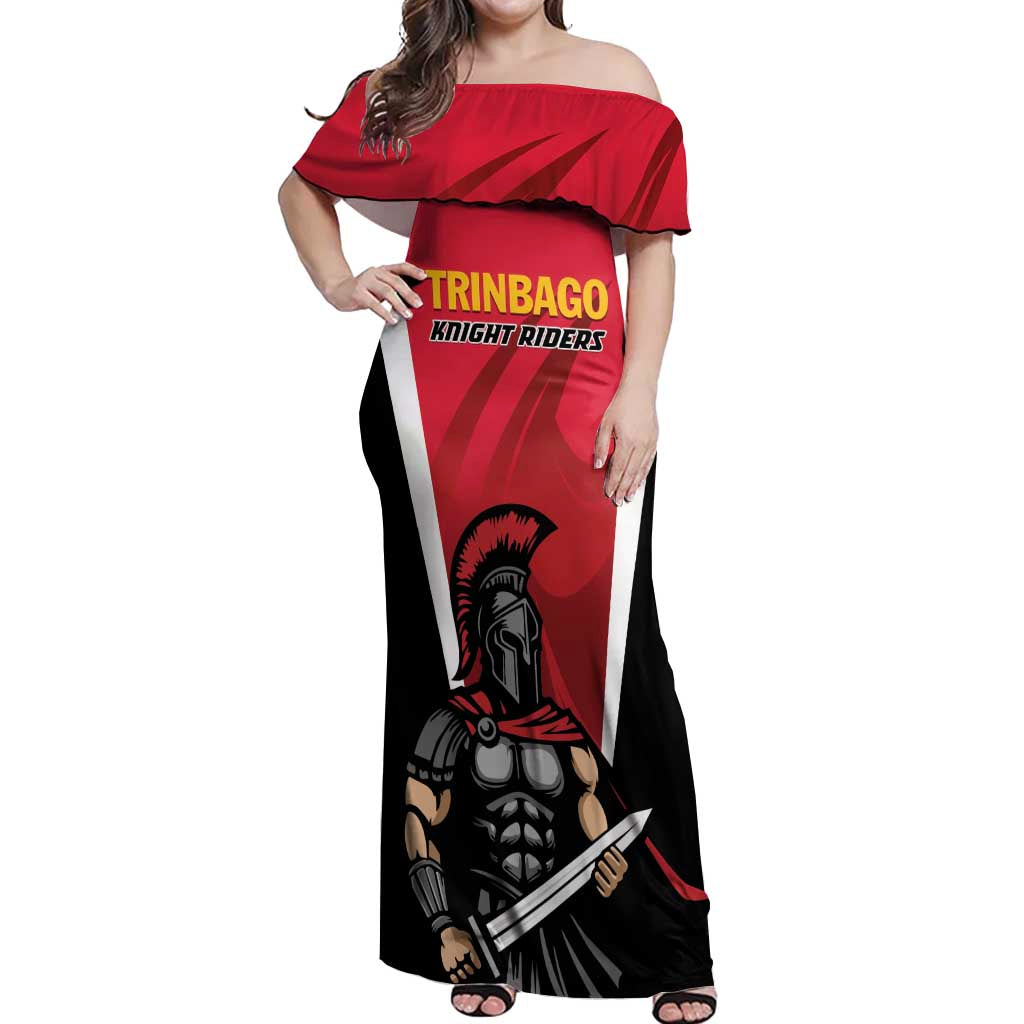 Custom Trinidad and Tobago Cricket Knight Riders Off Shoulder Maxi Dress Trinbago Wave The Red - Wonder Print Shop