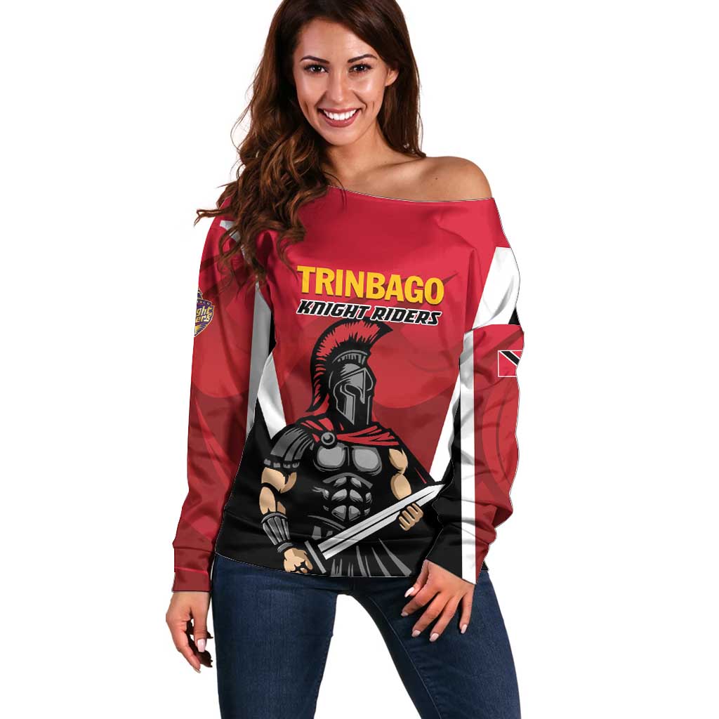 Custom Trinidad and Tobago Cricket Knight Riders Off Shoulder Sweater Trinbago Wave The Red