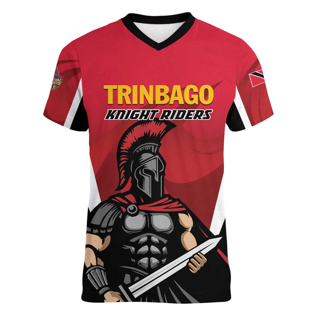 Custom Trinidad and Tobago Cricket Knight Riders Women V-Neck T-Shirt Trinbago Wave The Red - Wonder Print Shop