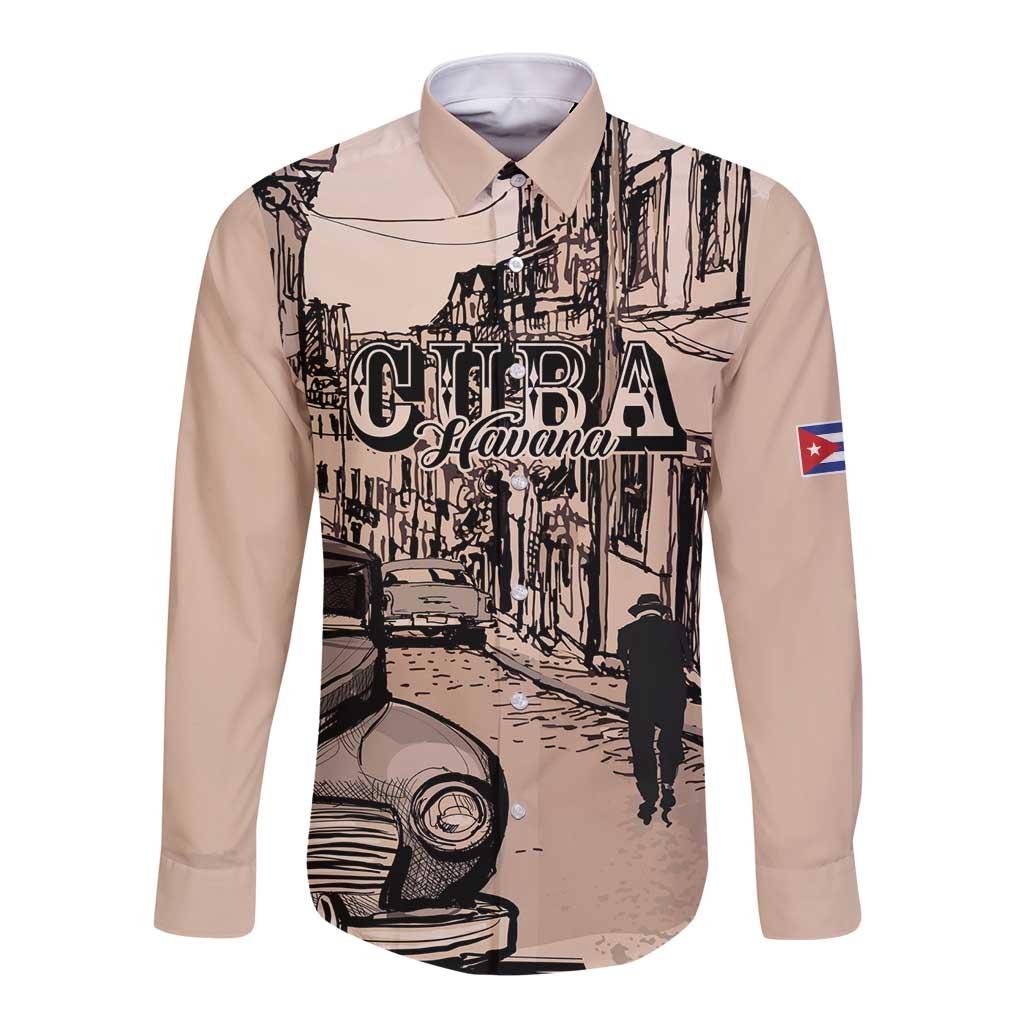 Personalized Cuba Havana Long Sleeve Button Shirt Libre Car Retro Style - Wonder Print Shop