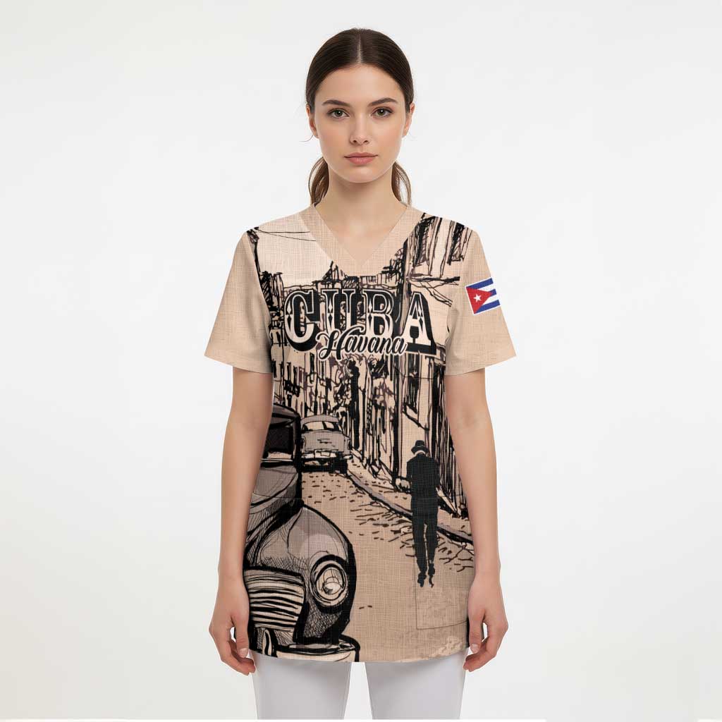 Personalized Cuba Havana Scrub Top Libre Car Retro Style - Wonder Print Shop