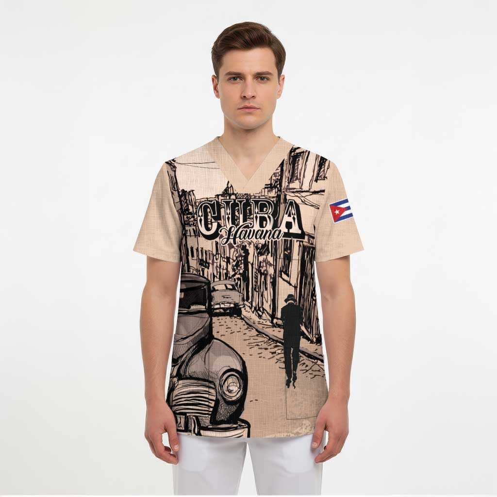Personalized Cuba Havana Scrub Top Libre Car Retro Style - Wonder Print Shop