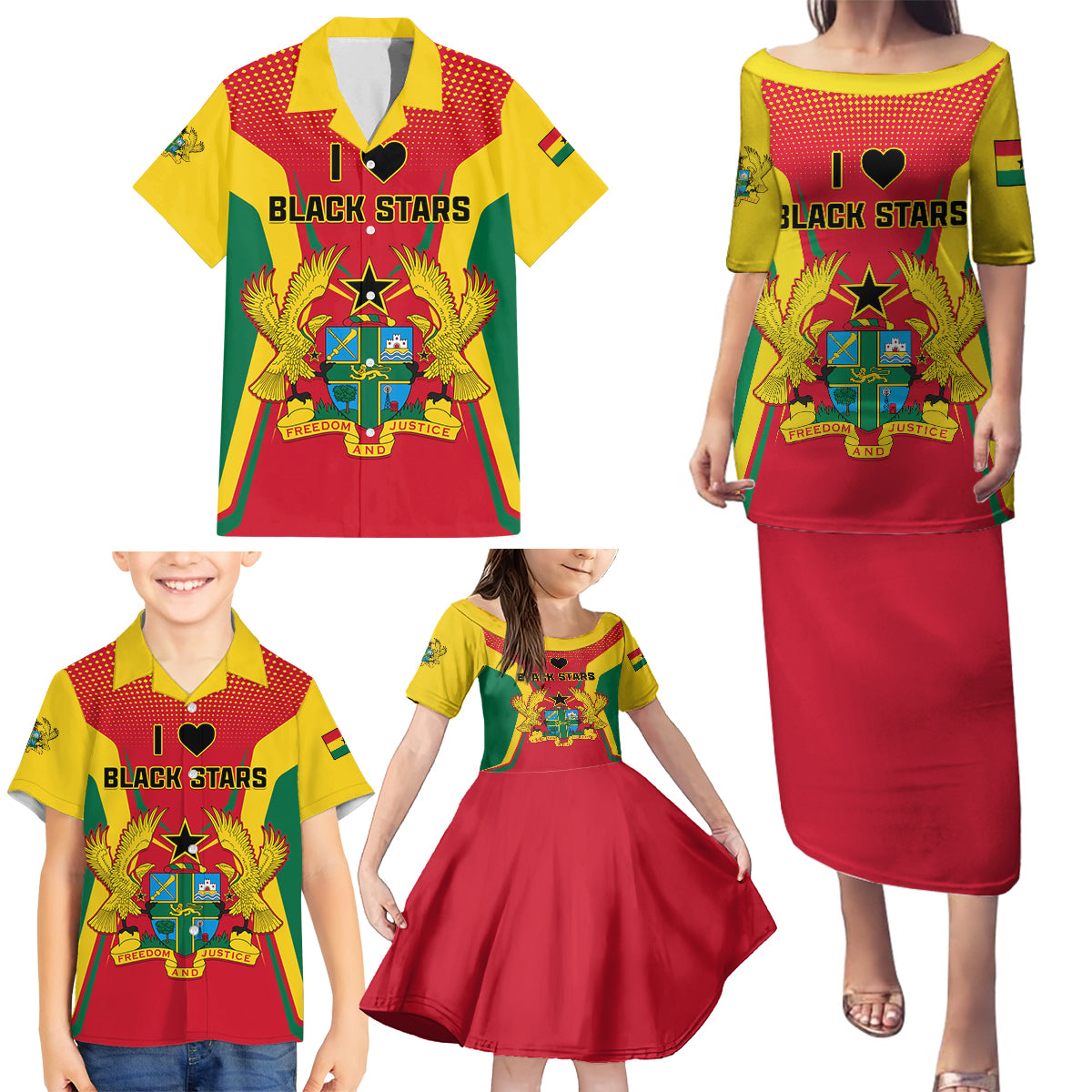 Ghana Football Family Matching Puletasi and Hawaiian Shirt I Love Black Stars - Wonder Print Shop