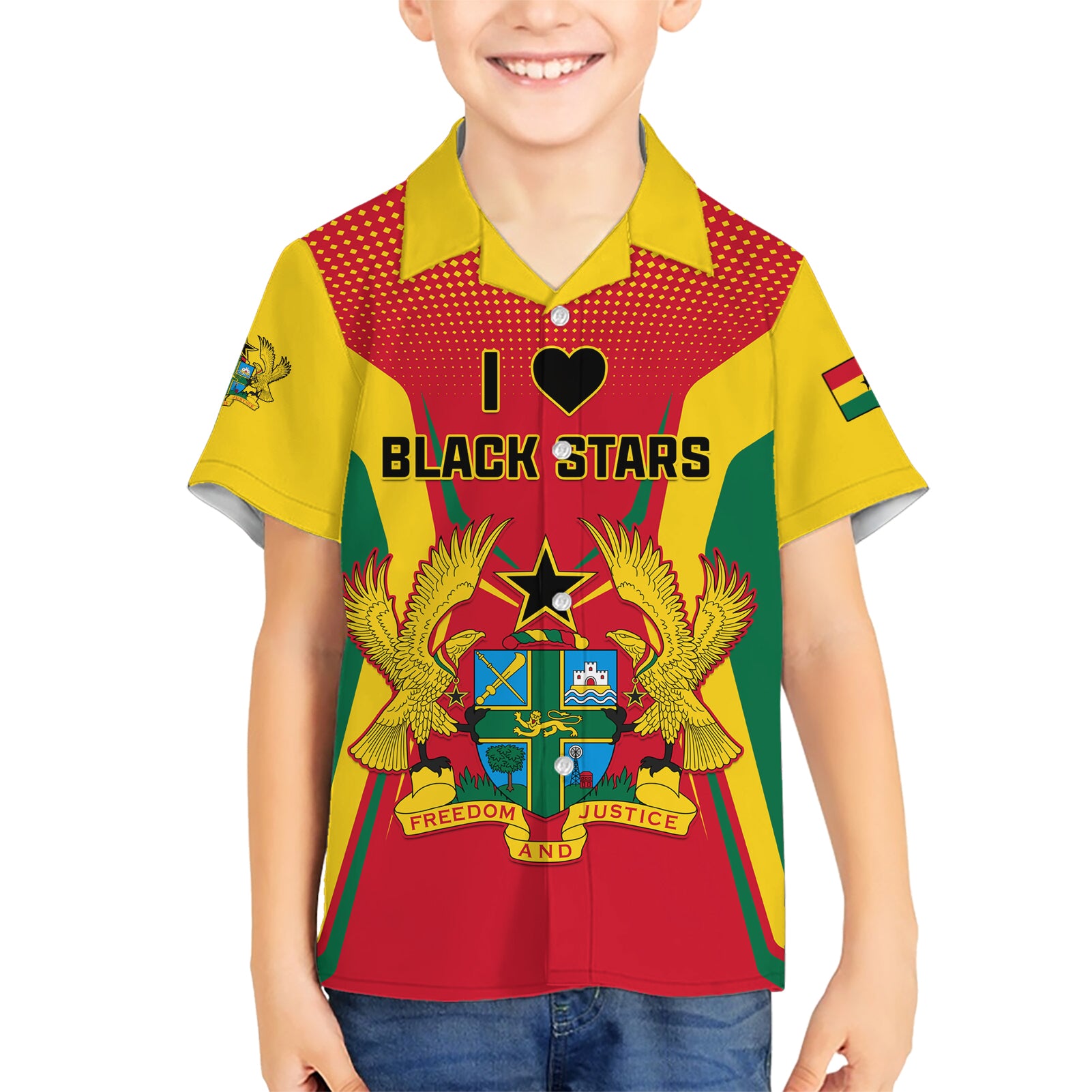 Ghana Football Kid Hawaiian Shirt I Love Black Stars - Wonder Print Shop