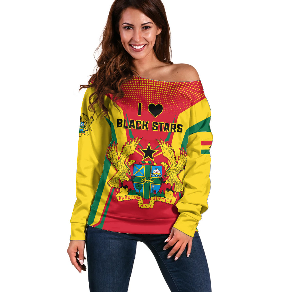 Ghana Football Off Shoulder Sweater I Love Black Stars - Wonder Print Shop