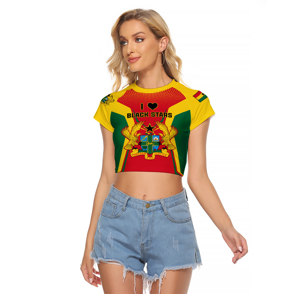 Ghana Football Raglan Cropped T Shirt I Love Black Stars - Wonder Print Shop