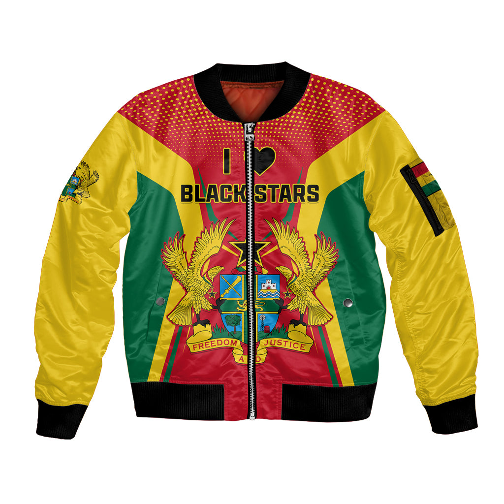 Ghana Football Sleeve Zip Bomber Jacket I Love Black Stars - Wonder Print Shop