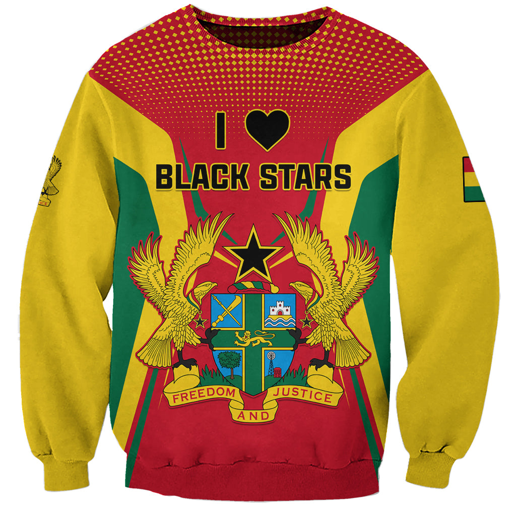 Ghana football sweatshirt, red yellow green with Black Stars graphic and crest on front