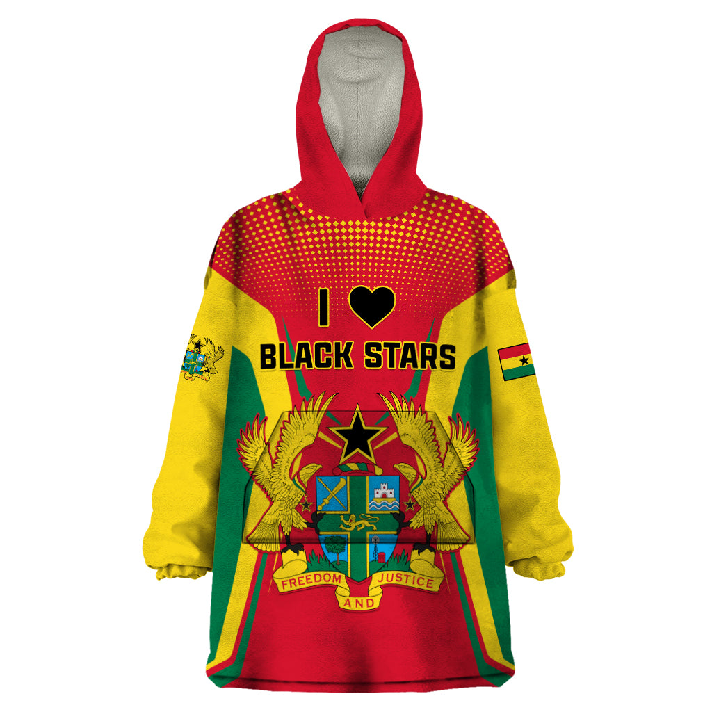 Ghana Football Wearable Blanket Hoodie I Love Black Stars - Wonder Print Shop