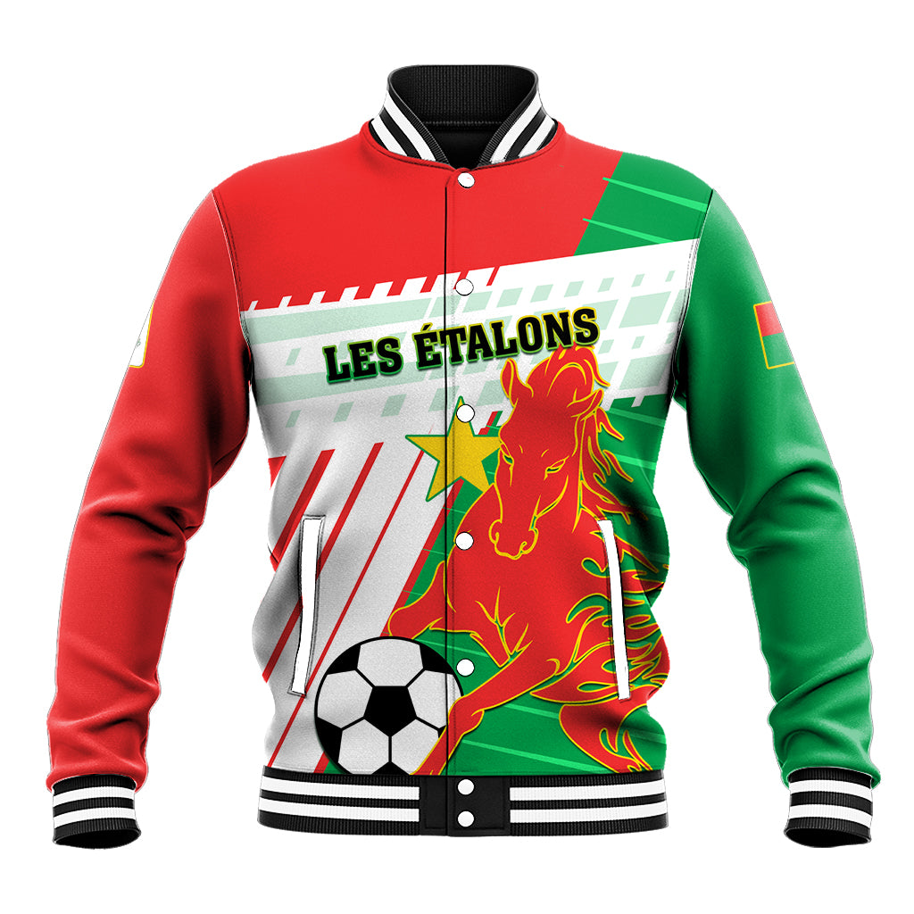 Unisex red/green varsity baseball jacket with lion graphic, striped collar and cuffs