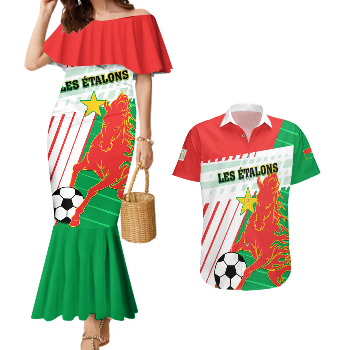 Burkina Faso Football Couples Matching Mermaid Dress and Hawaiian Shirt Go Les Etalons - Wonder Print Shop