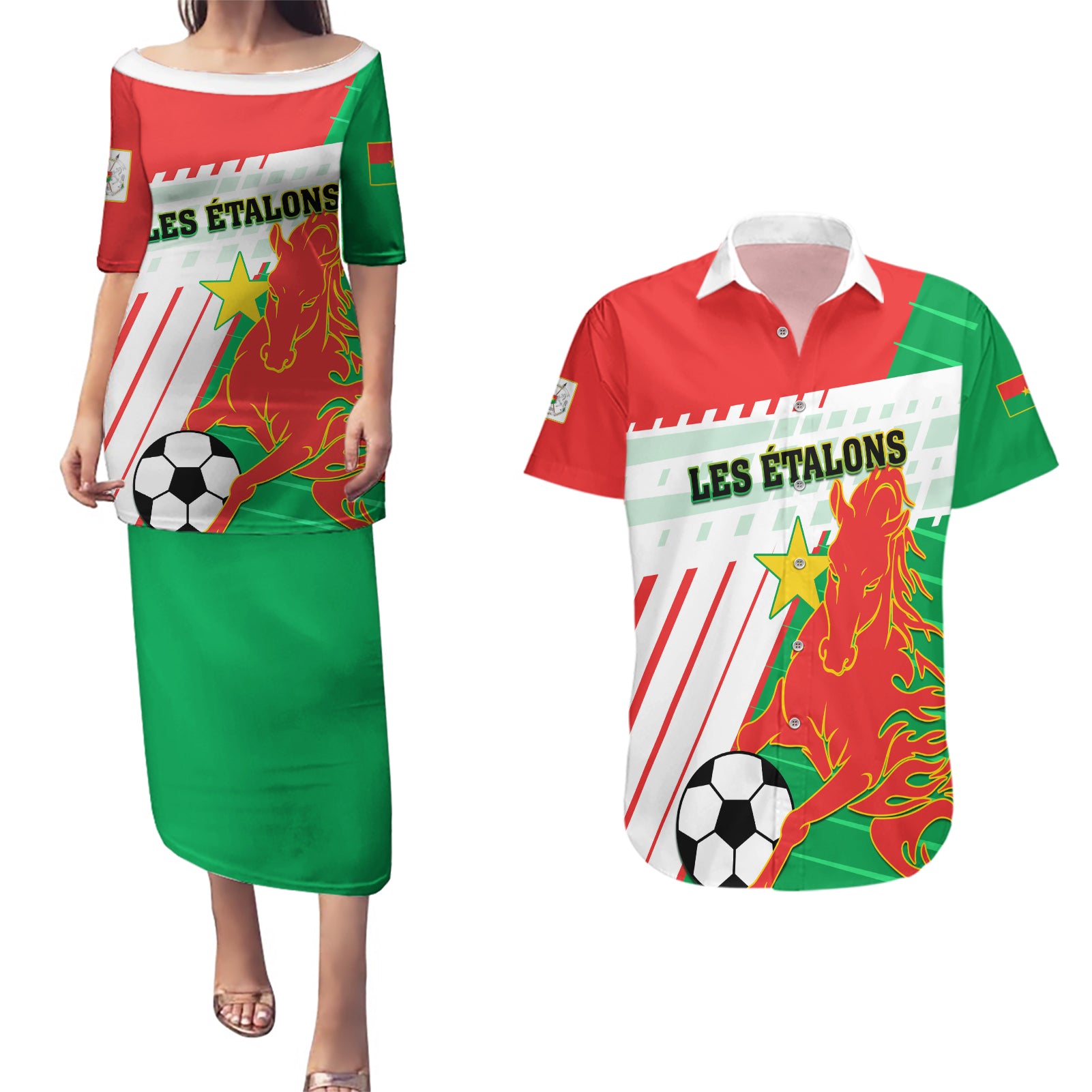 Burkina Faso Football Couples Matching Puletasi and Hawaiian Shirt Go Les Etalons - Wonder Print Shop