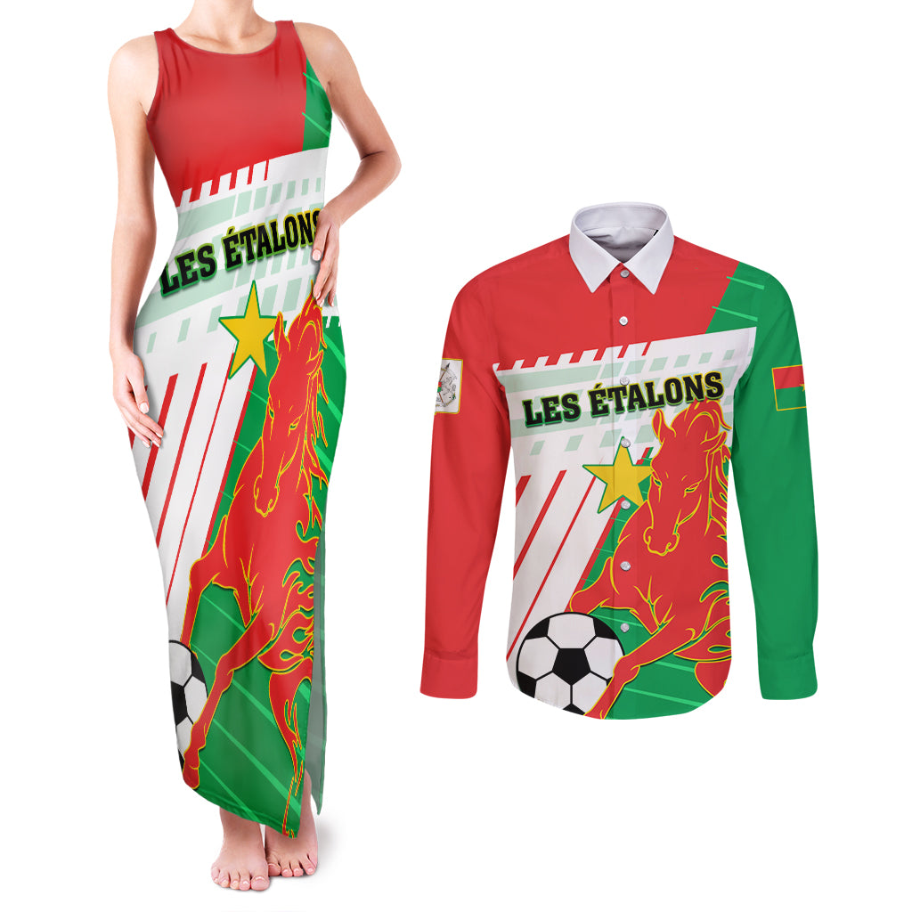 Burkina Faso Football Couples Matching Tank Maxi Dress and Long Sleeve Button Shirt Go Les Etalons - Wonder Print Shop