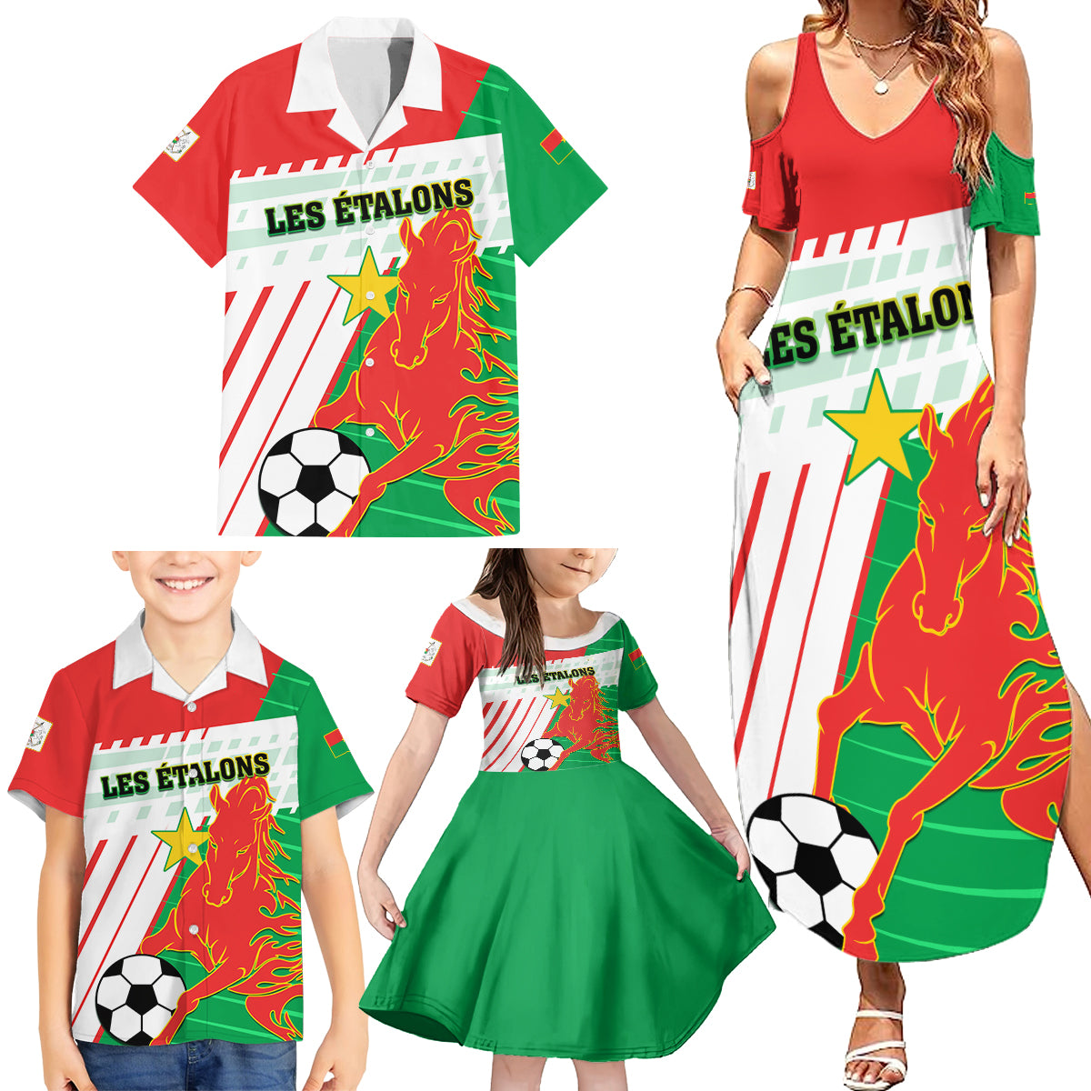 Burkina Faso Football Family Matching Summer Maxi Dress and Hawaiian Shirt Go Les Etalons - Wonder Print Shop