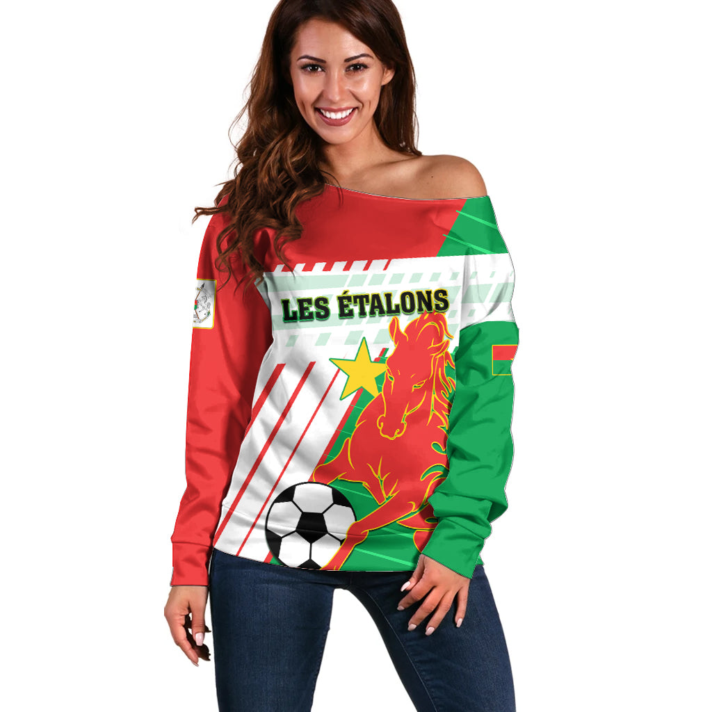 Burkina Faso Football Off Shoulder Sweater Go Les Etalons - Wonder Print Shop