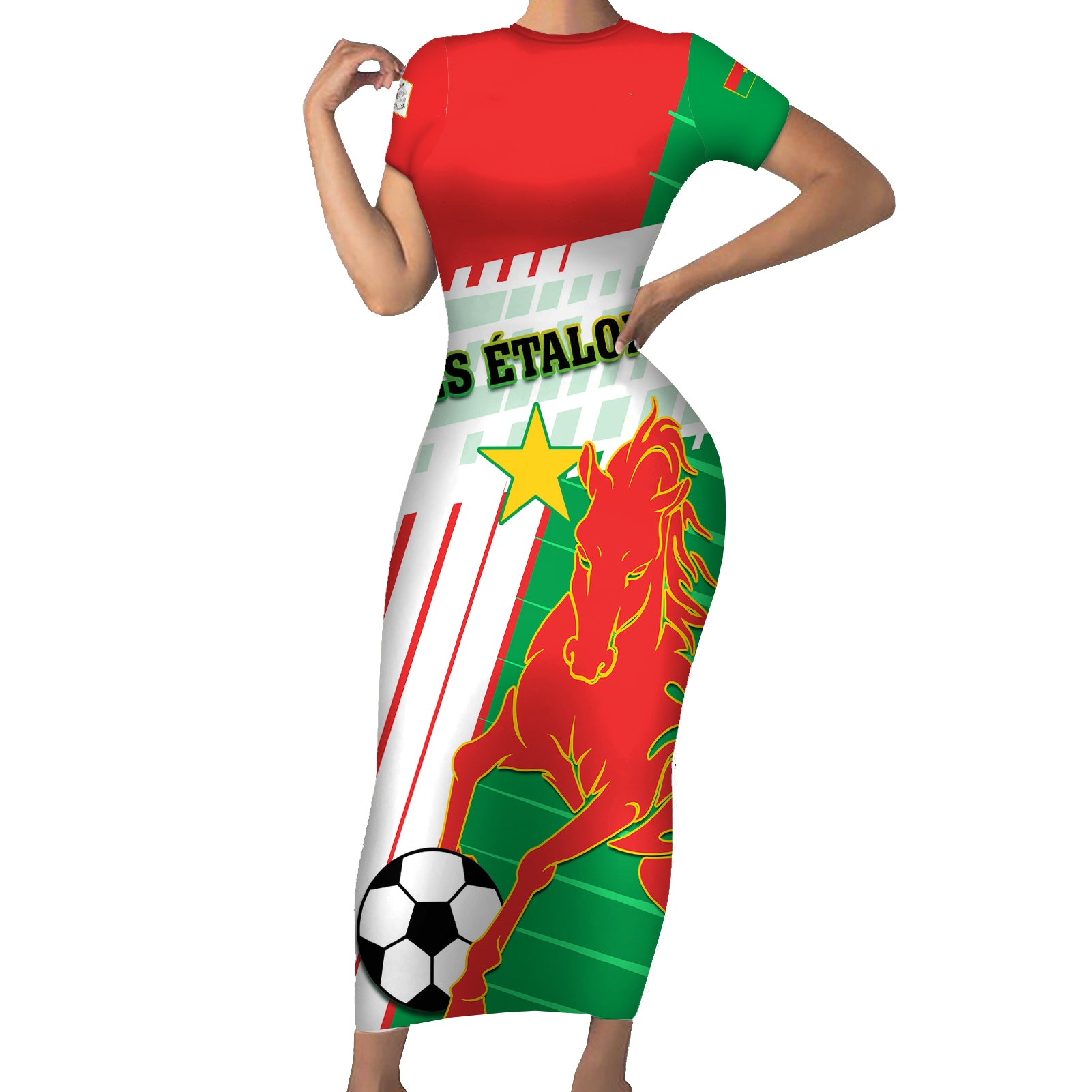 Burkina Faso Football Short Sleeve Bodycon Dress Go Les Etalons - Wonder Print Shop