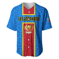 Blue DR Congo football baseball jersey with Les Léopards graphic
