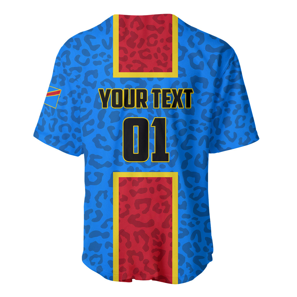 Blue baseball jersey back with red side panels, 'YOUR TEXT' and number 01