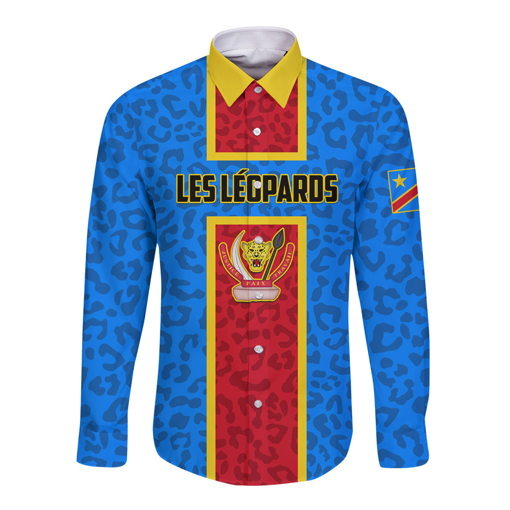 Blue long-sleeve button football shirt with yellow collar, red panel, crest and sleeve badge