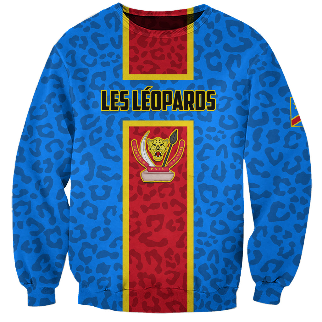 Unisex blue football sweatshirt with leopard pattern, Les Leopards text and crest