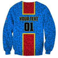 Unisex blue football sweatshirt with leopard pattern, YOUR TEXT 01 and number print