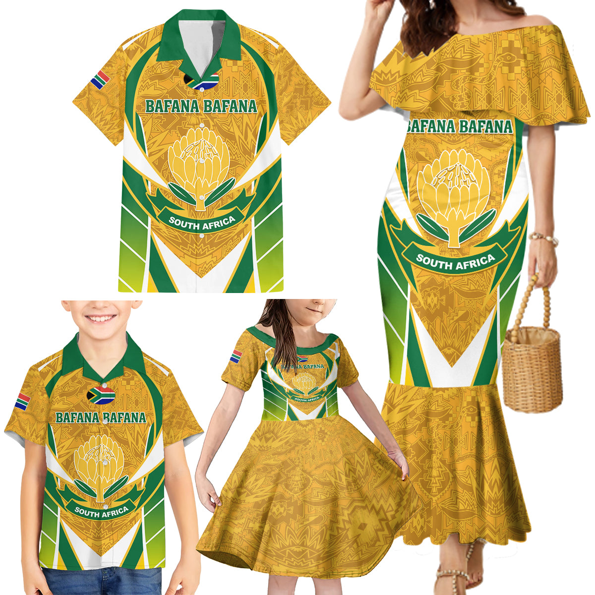 South Africa Soccer Family Matching Mermaid Dress and Hawaiian Shirt Come On Bafana Bafana - Wonder Print Shop