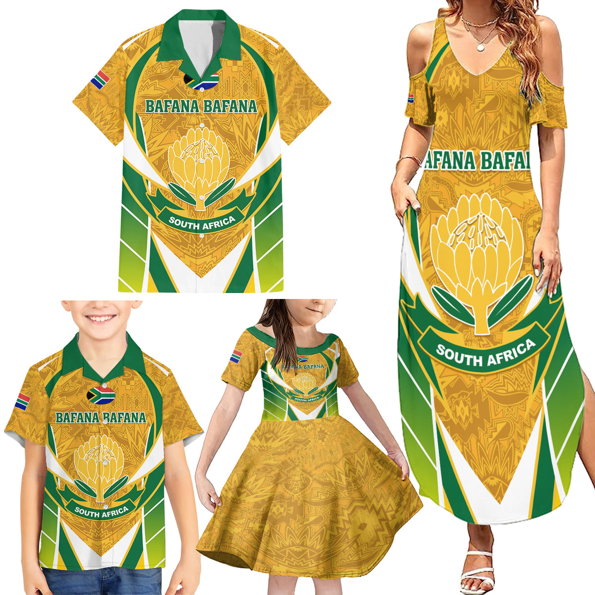 South Africa Soccer Family Matching Summer Maxi Dress and Hawaiian Shirt Come On Bafana Bafana - Wonder Print Shop