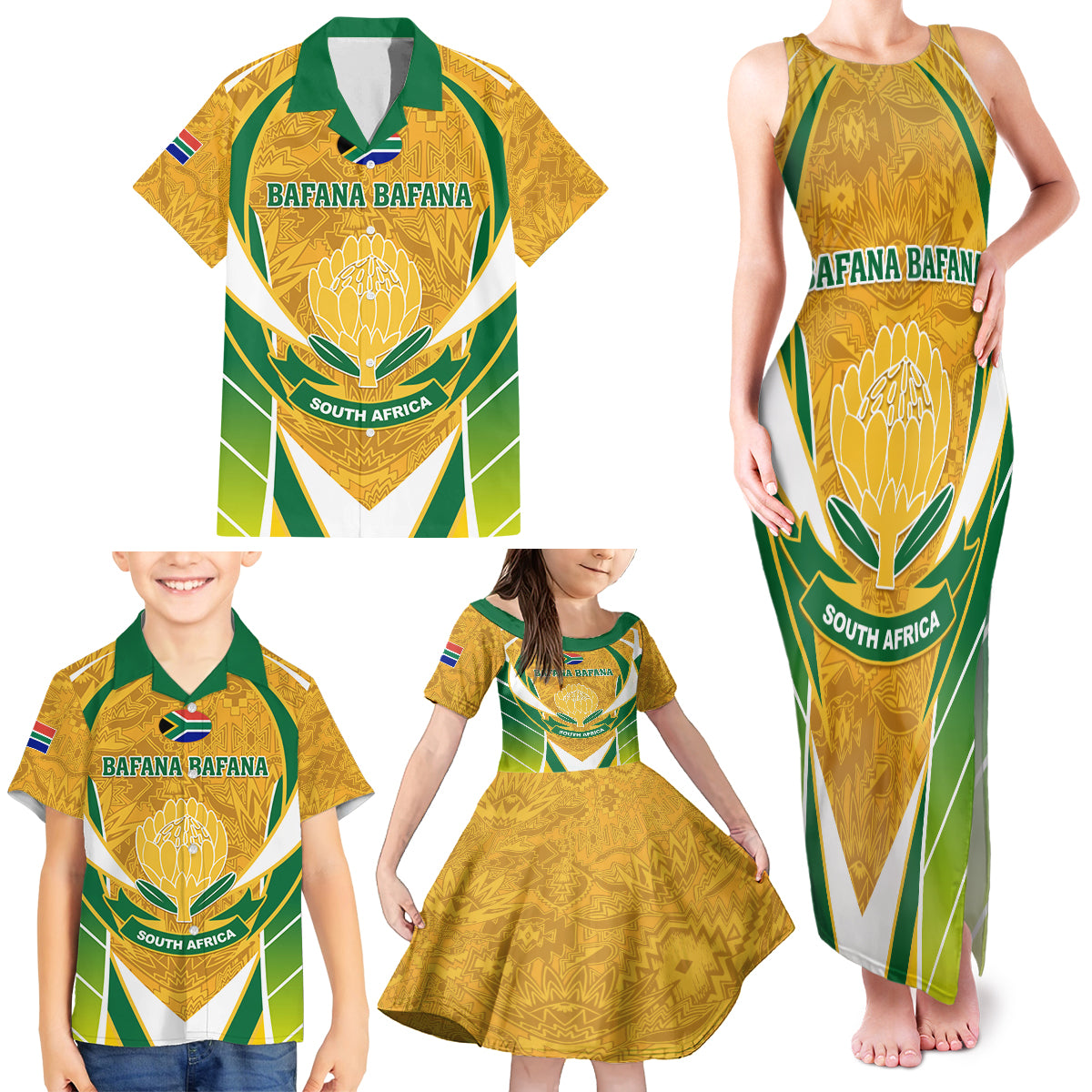 South Africa Soccer Family Matching Tank Maxi Dress and Hawaiian Shirt Come On Bafana Bafana - Wonder Print Shop