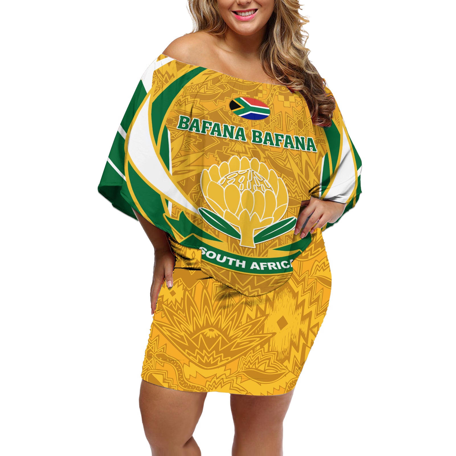 South Africa Soccer Off Shoulder Short Dress Come On Bafana Bafana - Wonder Print Shop