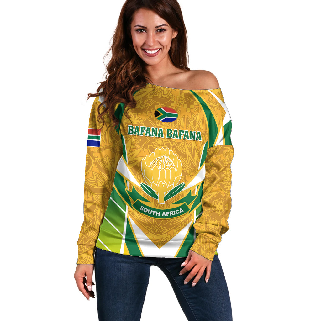 South Africa Soccer Off Shoulder Sweater Come On Bafana Bafana - Wonder Print Shop