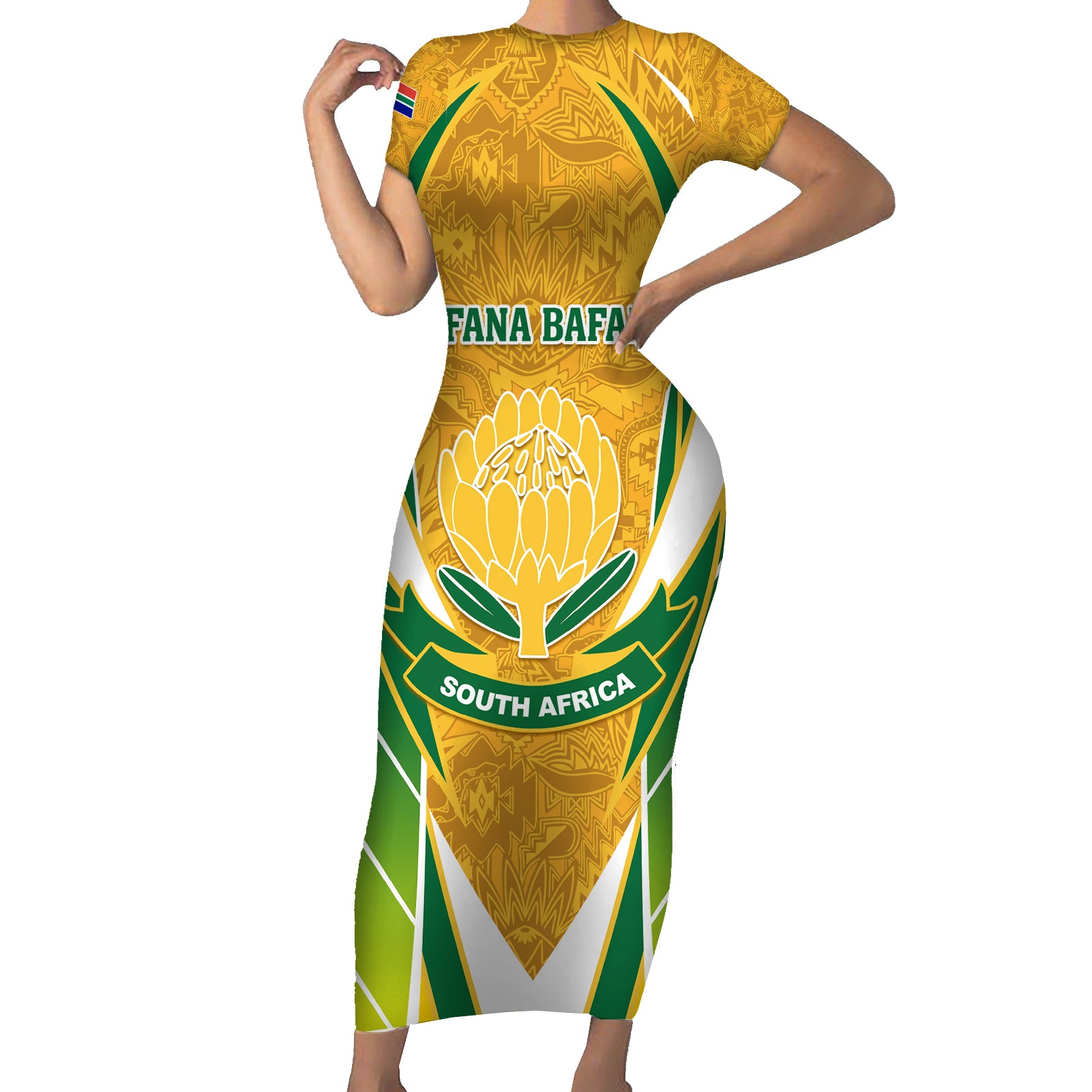 South Africa Soccer Short Sleeve Bodycon Dress Come On Bafana Bafana - Wonder Print Shop