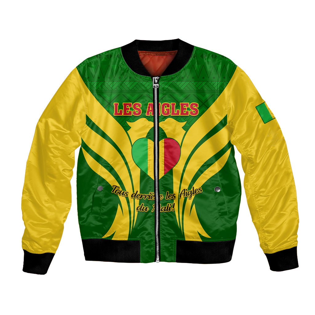 Green and yellow football bomber jacket with full-zip front, eagle graphic and ribbed cuffs