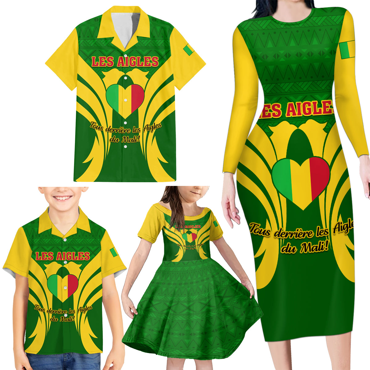 Mali Football Family Matching Long Sleeve Bodycon Dress and Hawaiian Shirt Tous Derriere Les Aigles Du Mali - Wonder Print Shop